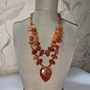 Vintage Carnelian Red Agate 2 Tier Strand Natural Gemstone Necklace 1960's-70's